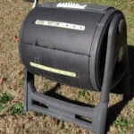 Our tumbler bin that was gifted to us black compost tumbler bin